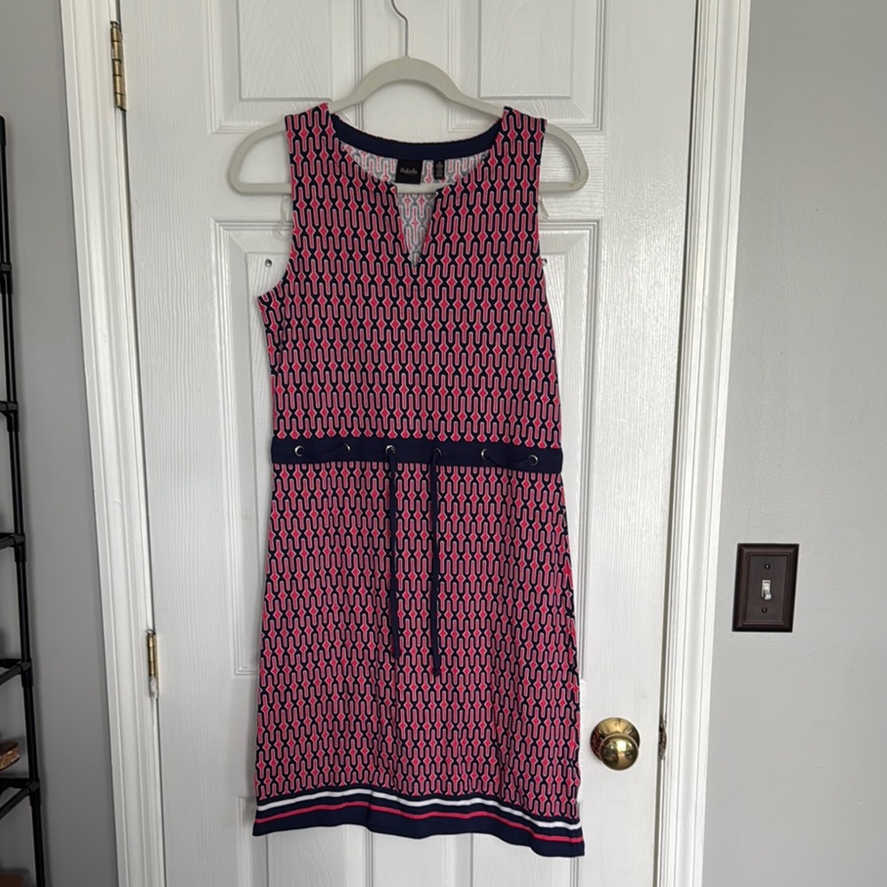 Pink and Navy Sleeveless V-Neck Dress